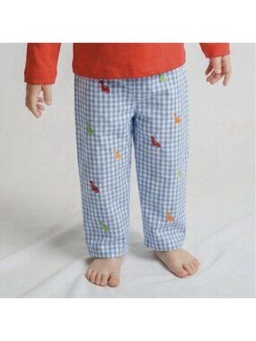 ZUCCINI KIDS Gingham Pull On Pants Dinosaur Embroidery Preppy Summer Size 18-24m